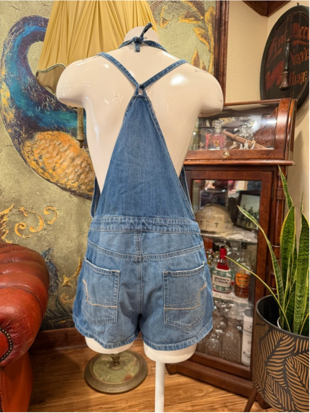 American Eagle Denim Romper Shortalls Halter Neck Button Front Blue Medium - Picture 5 of 11